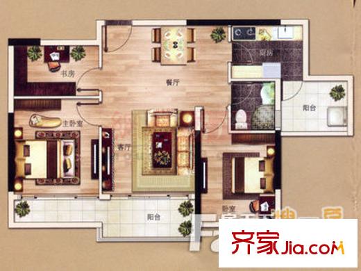 上城國(guó)際丁香苑戶型圖4 2室2廳1衛(wèi)1廚