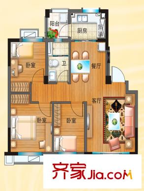 碧桂園濱湖城白鷺灣J153戶型 3室2廳1衛(wèi)1廚