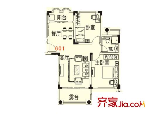 碧桂園濱湖城林風(fēng)沐淥苑一街601戶型 2室2廳1衛(wèi)1廚