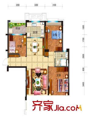碧桂園濱湖城林溪苑J602戶型C 3室2廳1衛(wèi)1廚