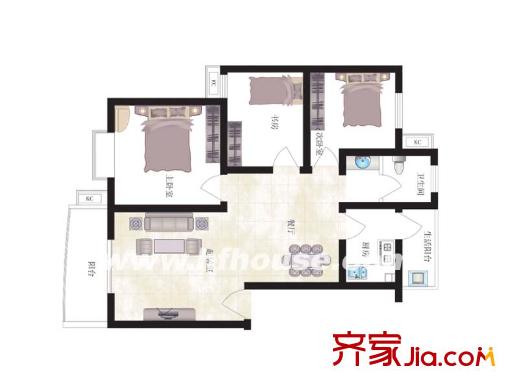 佳境楓情苑戶型圖6-3 3室2廳2衛(wèi)1廚