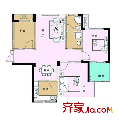 御琴灣戶型圖04戶型 3室2廳1衛(wèi)1廚