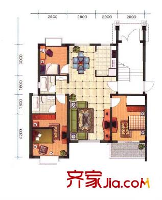 新都會(huì)聯(lián)邦花園 3室 戶型圖