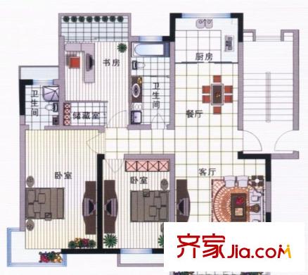 新都會(huì)聯(lián)邦花園 3室 戶型圖