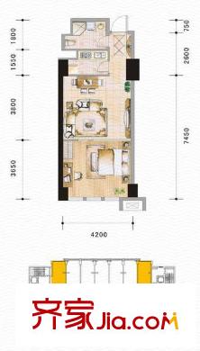 萬和新城廣場戶型圖U2 1室1廳1衛(wèi)1廚