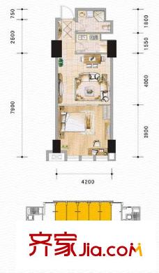 萬和新城廣場戶型圖U3 1室1廳1衛(wèi)1廚