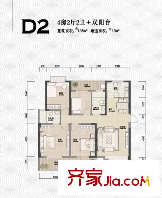 華邦世貿(mào)城戶型圖D2戶型 4室2廳2衛(wèi)1廚