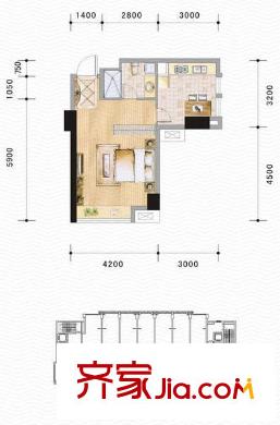 萬和新城廣場戶型圖U4 1室1廳1衛(wèi)1廚