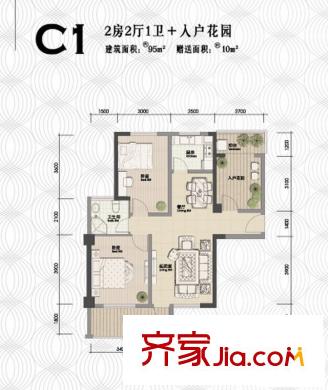 華邦世貿(mào)城戶型圖C1戶型 2室2廳1衛(wèi)1廚