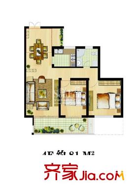 寶業(yè)桐城綠苑戶型圖4#F戶型 2室2廳1衛(wèi)1廚