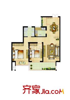 寶業(yè)桐城綠苑戶型圖4#C戶型 2室2廳1衛(wèi)1廚