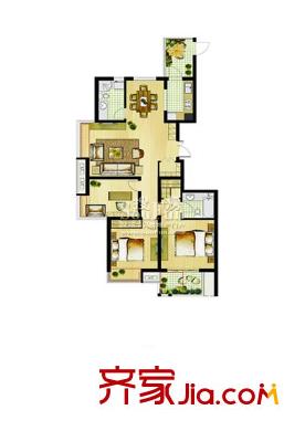 寶業(yè)桐城綠苑戶型圖3#D戶型 3室2廳2衛(wèi)1廚