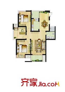 寶業(yè)桐城綠苑戶型圖4#G戶型 3室2廳1衛(wèi)1廚