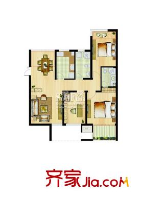 寶業(yè)桐城綠苑戶型圖4#E戶型 3室2廳2衛(wèi)1廚