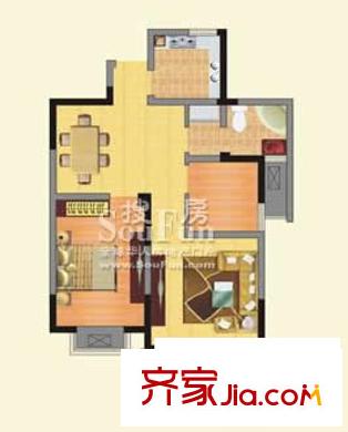 萬聯(lián)春曉翠庭戶型圖A2戶型 2室2廳1衛(wèi)1廚