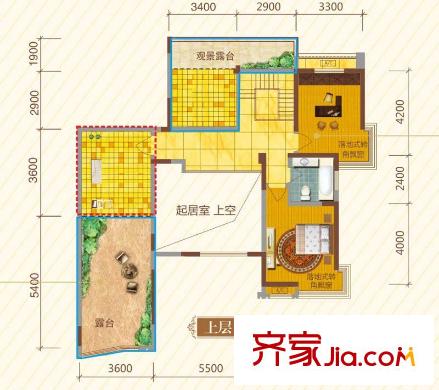 皖都徽韻墅式官邸A1戶型（上層） 1室1廳1衛(wèi)