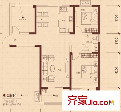 文華閣戶型圖11 2室2廳1衛(wèi)1廚