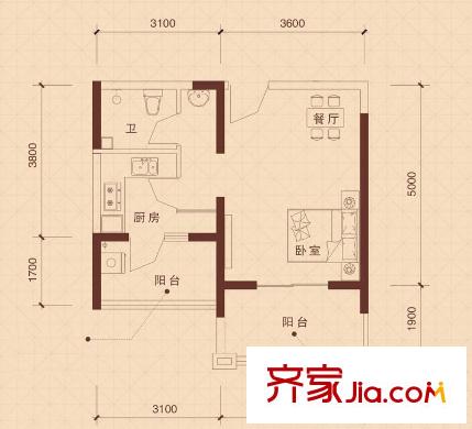 文華閣戶型圖7 2室1廳1衛(wèi)1廚