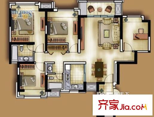 望湖城紫桂苑 4室 戶型圖