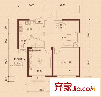 文華閣戶型圖9 2室2廳1衛(wèi)1廚
