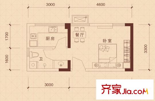 文華閣戶型圖5 1室1廳1衛(wèi)1廚