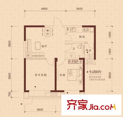 文華閣戶型圖8 2室2廳1衛(wèi)1廚