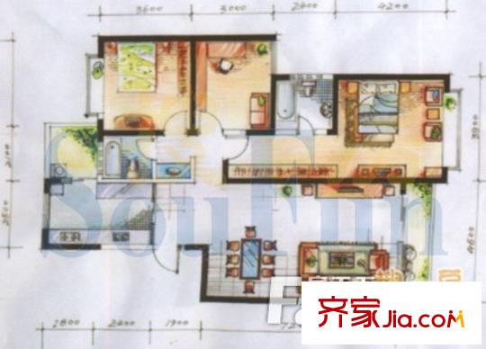 金色梧桐 3室 戶型圖