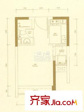 新華U閣戶型圖Aa2戶型 1室1衛(wèi)1廚