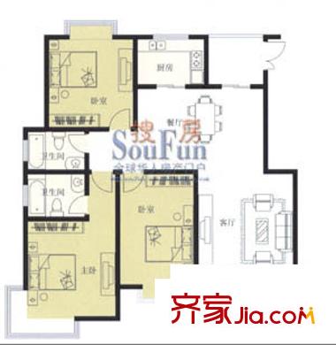 金典名筑戶型圖E 3室2廳2衛(wèi)1廚