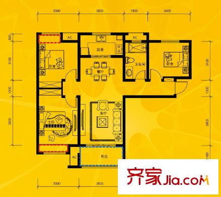 中海原山 3室 戶型圖