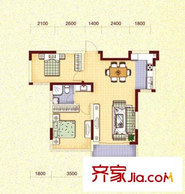 漢嘉都市森林戶型圖B戶型 2室2廳1衛(wèi)1廚
