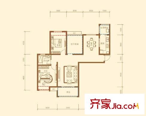 中海原山戶型圖一期雅園B1戶型 2室2廳1衛(wèi)1廚