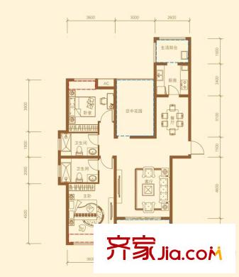 中海原山戶型圖一期雅園A1戶型 2室2廳2衛(wèi)1廚