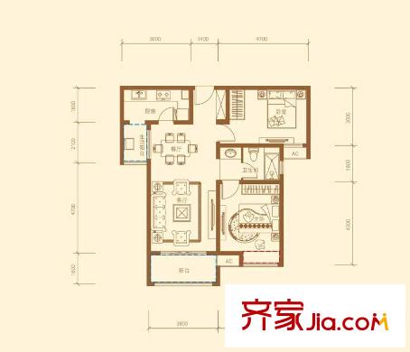 中海原山戶型圖一期雅園A2戶型 2室2廳1衛(wèi)1廚