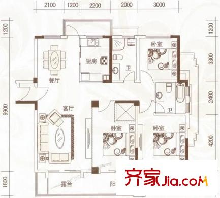 漢嘉都市森林 3室 戶型圖