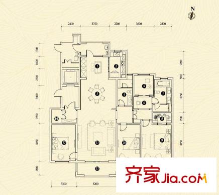 萬科金域華府戶型圖9#國府戶型 4室3廳2衛(wèi)1廚
