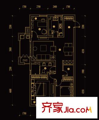 萬科金域華府戶型圖領(lǐng)域戶型 2室2廳1衛(wèi)
