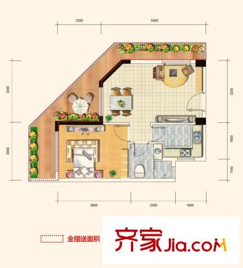 建業(yè)領(lǐng)翔戶型圖4#樓G3戶型 1室1廳1衛(wèi)1廚