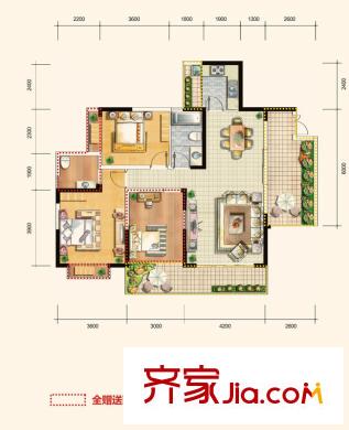 建業(yè)領(lǐng)翔戶型圖一期1#/2# 棟B4戶型 2室2廳1衛(wèi)1廚