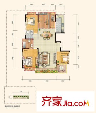 建業(yè)領(lǐng)翔戶型圖一期1#/2#棟 C戶型 3室2廳1衛(wèi)1廚