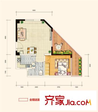 建業(yè)領(lǐng)翔戶型圖4#樓G2戶型 1室1廳1衛(wèi)1廚