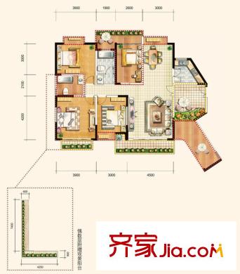 建業(yè)領(lǐng)翔戶型圖一期1#/2#棟 B1戶型 3室2廳1衛(wèi)1廚
