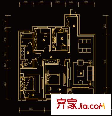 萬科金域華府戶型圖B1戶型 3室2廳1衛(wèi)1廚