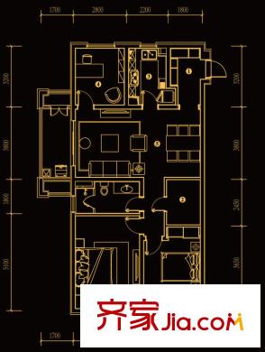 萬科金域華府戶型圖A1戶型 3室2廳1衛(wèi)1廚