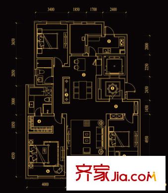 萬科金域華府戶型圖墅度戶型 3室2廳2衛(wèi)