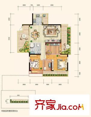 建業(yè)領(lǐng)翔戶型圖一期1#/2# 棟B3戶型 2室2廳1衛(wèi)1廚