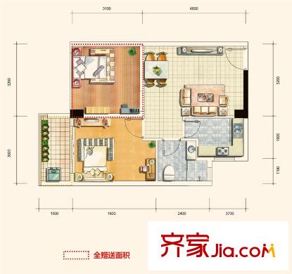 建業(yè)領(lǐng)翔戶型圖4#樓G1‘戶型  1室1廳1衛(wèi)1廚