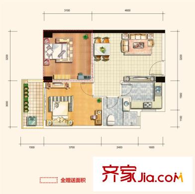 建業(yè)領(lǐng)翔戶型圖4#樓G1戶型  1室1廳1衛(wèi)1廚