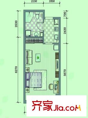 東海星城戶型圖大麥公寓G戶型 1室1衛(wèi)1廚