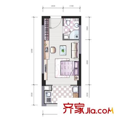 東海星城戶型圖5期15#樓G3戶型 1室1廳1衛(wèi)1廚